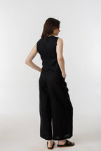 Culotte Linen Pants Black High-Waisted 100% Organic Linen Wide-Leg
