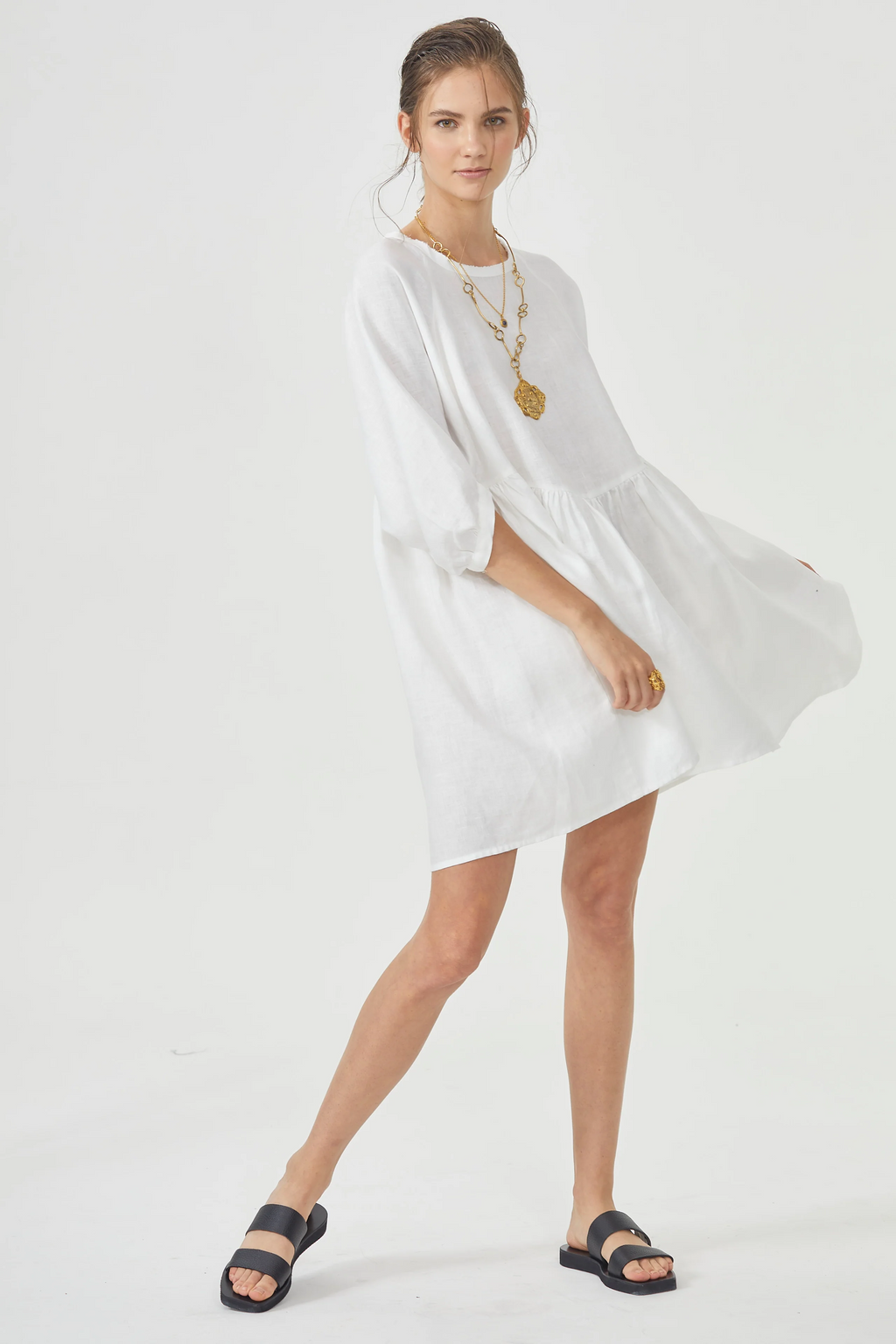 Alcala Linen Dress - White Oversized Organic Linen Mini Dress