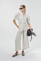 Culotte Linen Pants Natural High-Waisted 100% Organic Linen Wide-Leg
