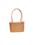 Handwoven Chestnut Rattan Bucket with Leather Handles and Cotton Lining