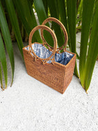 Marais Rattan Tote with Batik Lining by OhSun