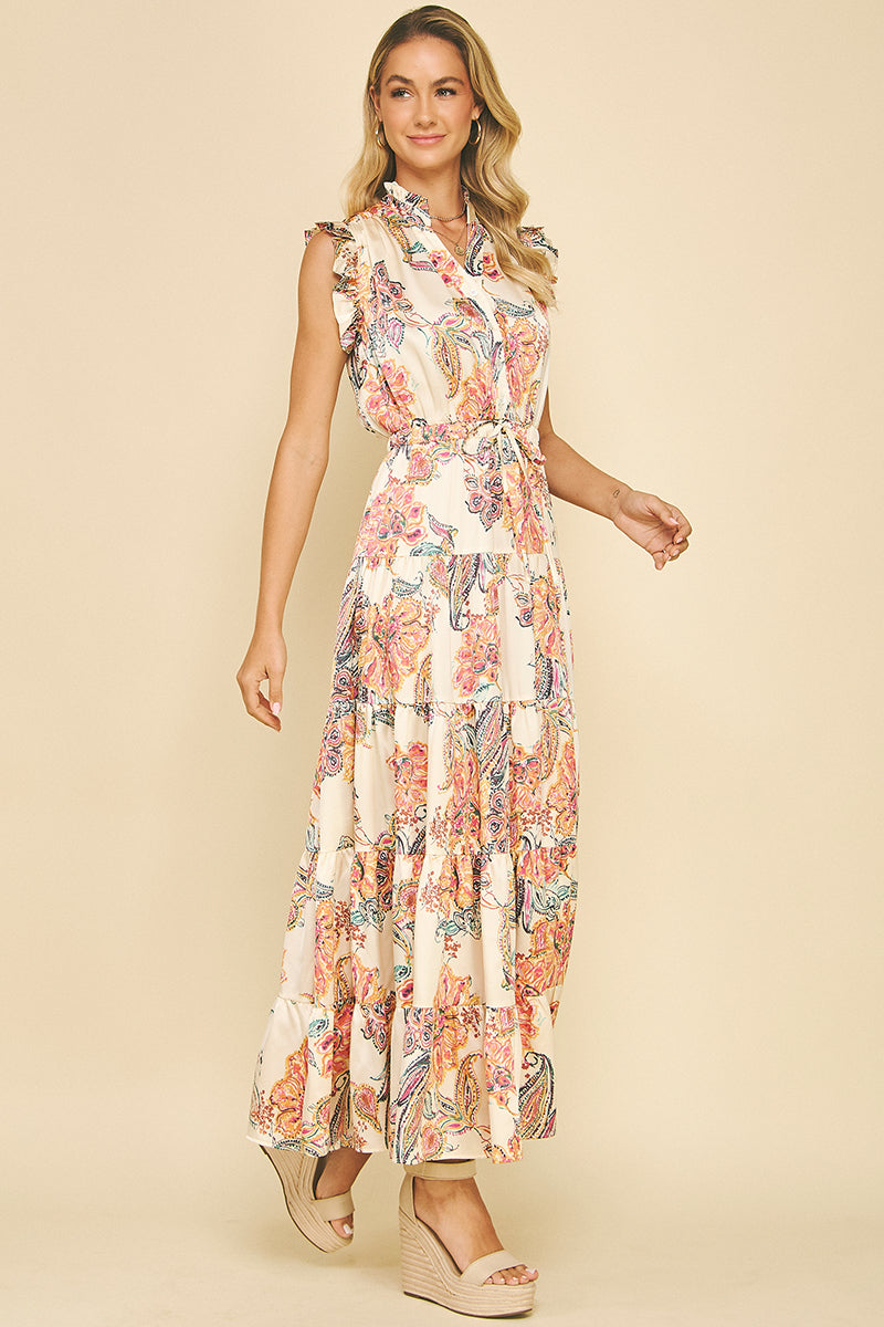 FLORAL PRINT TIERED MAXI DRESS