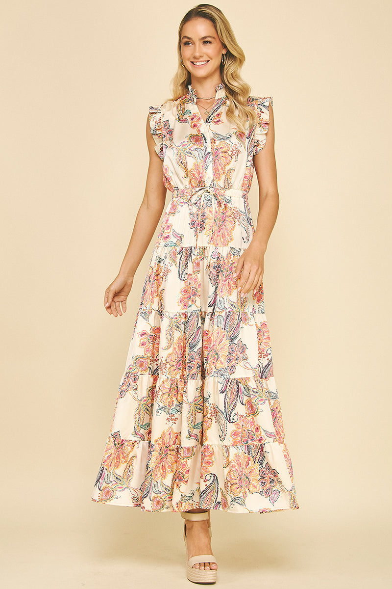 Floral Print Tiered Maxi Dress by Pinch