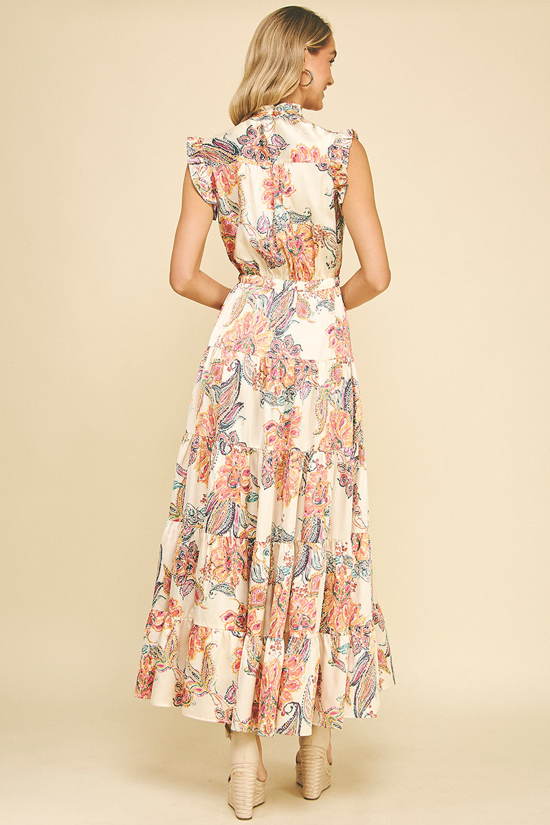 FLORAL PRINT TIERED MAXI DRESS