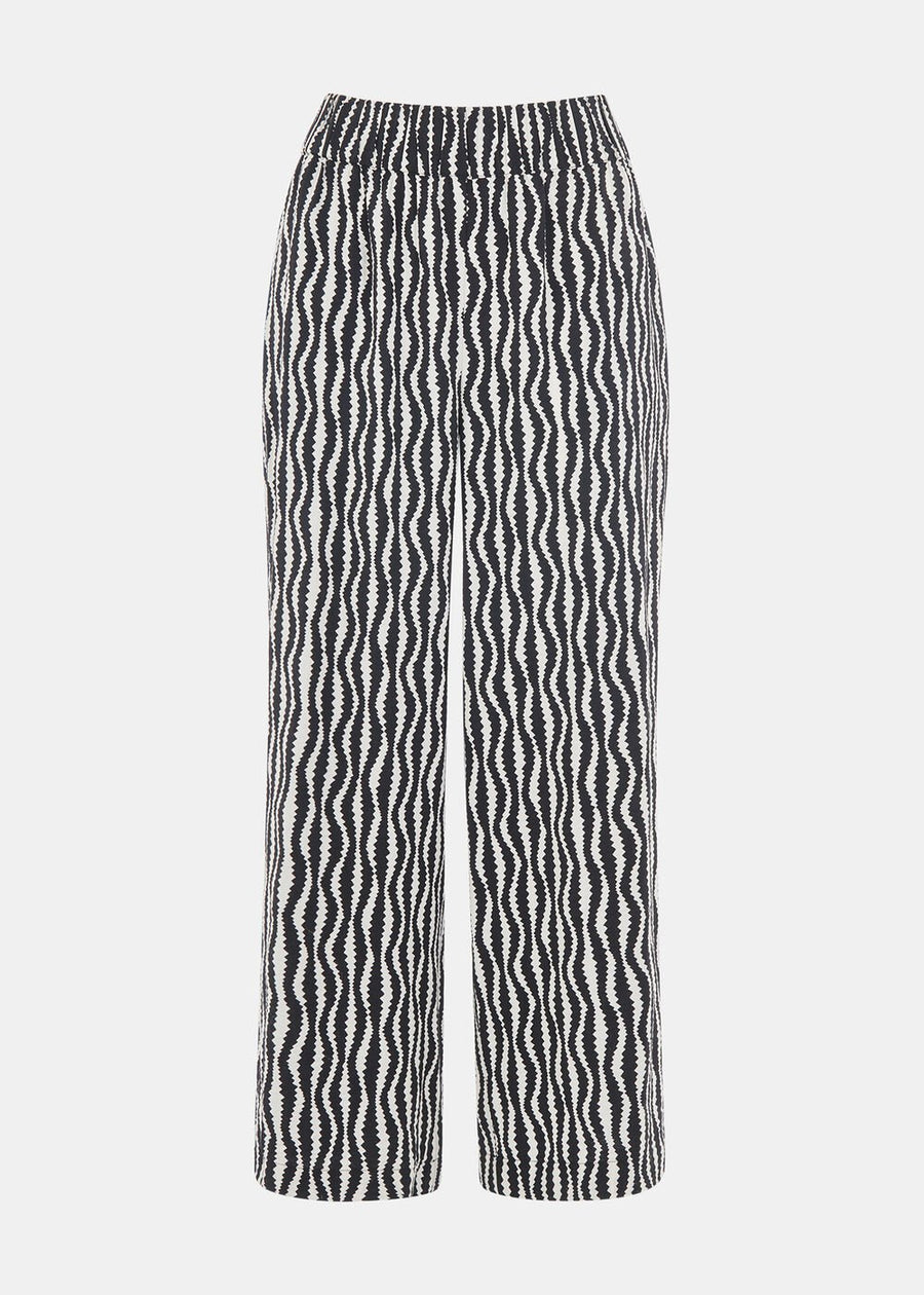 Optical Rope Cropped Wide-Leg Trousers – Black/White by Elppis