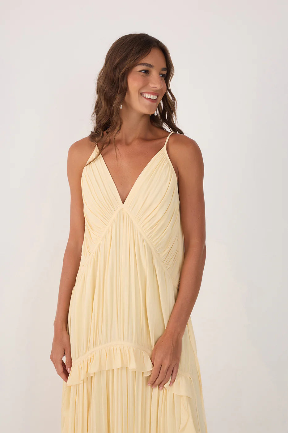 DRESS TO - Printed Floral Midi Dress Lightweight Cotton Blend YELLOW